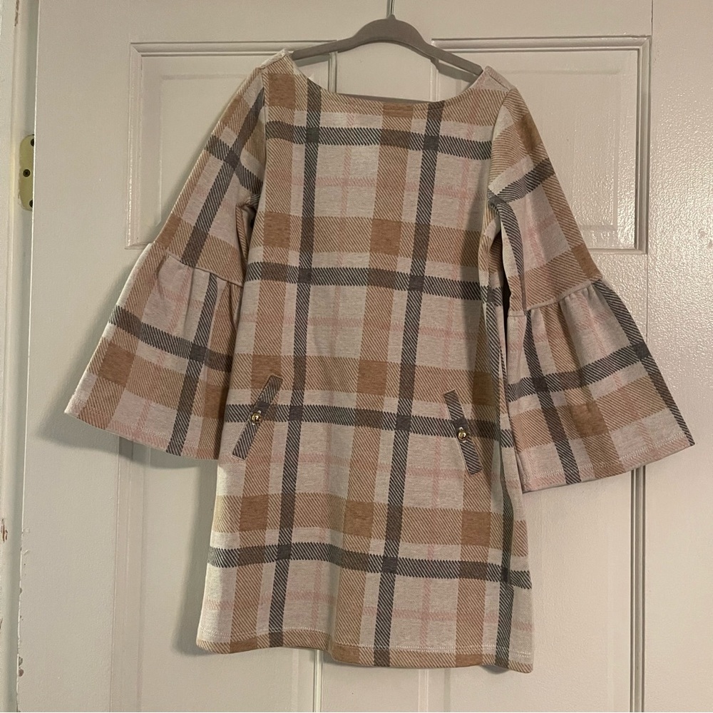 Janie & Jack Plaid Dress with Gold Accents